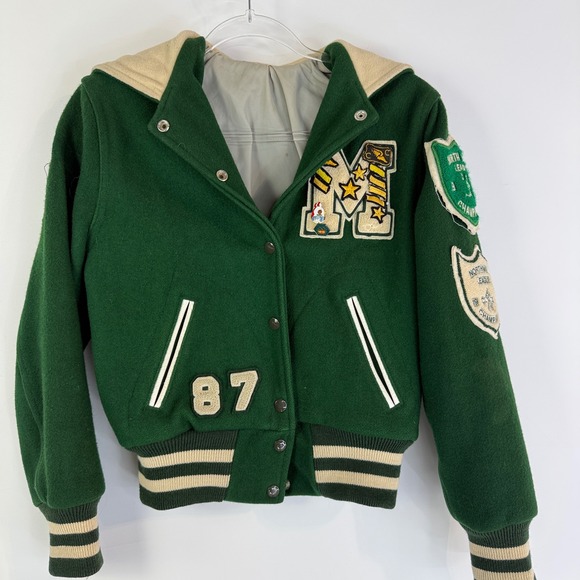 TM Athletics Lasley Awards Jackets & Blazers - TM Athletics Varsity Jacket Womens 34 Green 1987 Letterman Bulldog Zip Hood
